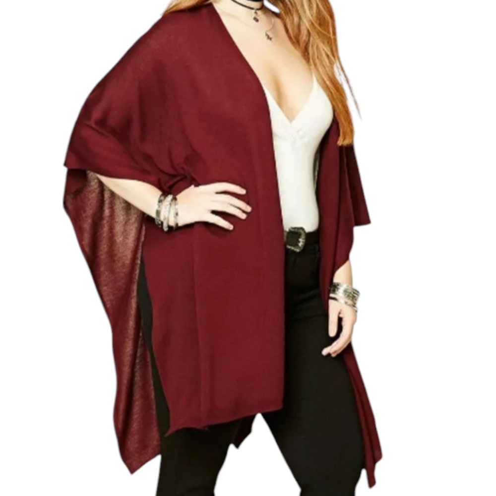 Forever 21 Women's Oversized Cardigan Kimono Burgundy Size Small‎